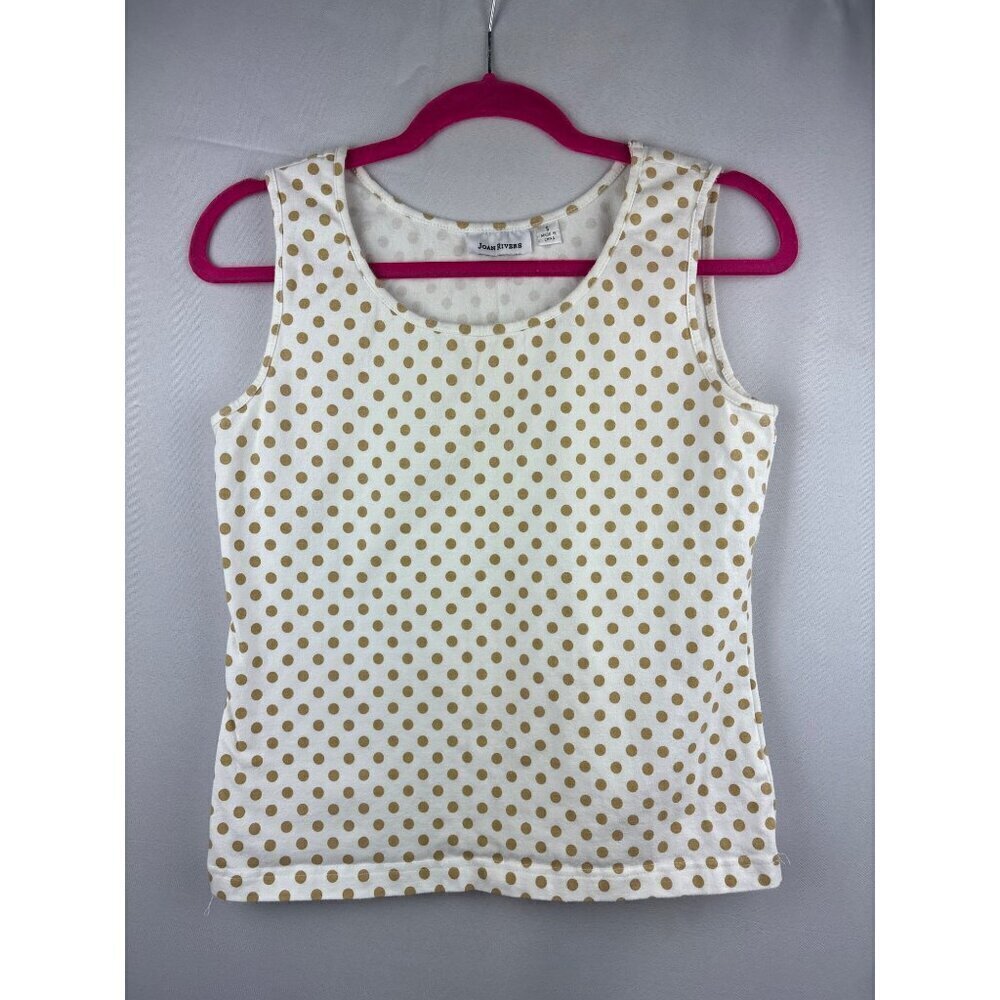Joan Rivers Womens Polka Dot Sleeveless Top Small White & Beige